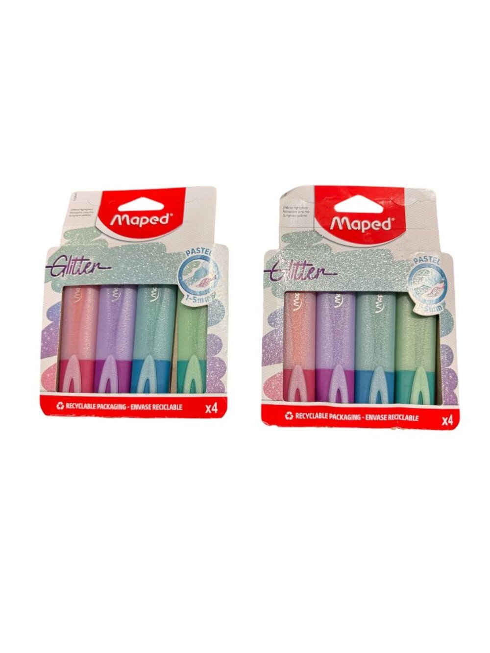 Set of 2 - Maped Glitter Pastel Highlighters - Pack Of 4 With Recyclable Packagi